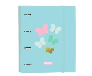 Safta MOOS BUTTERFLIES Classeur 4 anneaux de 35 cm avec 100 feuilles A4, idéal pour enfants de différents âges, confortable et polyvalent, qualité et résistance, 27 x 3,5 x 32 cm, bleu clair