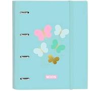 Safta Moos Butterflies Classeur 4 anneaux de 35 cm avec 100 feuilles A4, idéal pour les enfants de différents âges, confortable et polyvalent, qualité et résistance, 27 x 3,5 x 32 cm, bleu clair, bleu