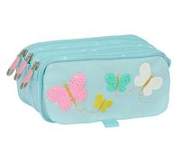 Safta Moos Butterflies Trousse Triple recy idéale pour Les Enfants d'âge Scolaire, Confortable et Polyvalente, qualité et résistance, 21,5 x 8 x 10 cm, Bleu Clair, Bleu Clair, Estándar