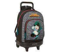Safta My Hero Academia - Grand Sac à Dos à roulettes, Compact, Amovible, idéal pour Les Enfants de différents âges, Confortable et Polyvalent, qualité et résistance, 33 x 22 x 45 cm, Couleur Noire,