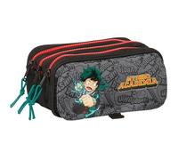 safta My Hero Academia Trousse Triple Grande Trousse pour Enfant, idéale pour Les Enfants d'âge Scolaire, Confortable et Polyvalente, qualité et résistance, 21,5 x 8 x 10 cm, Couleur Noire, Noir,