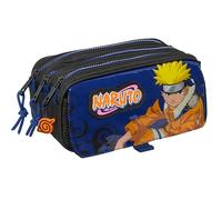 Safta Naruto Ninja Trousse Triple Grande Trousse pour Enfant, idéale pour Les Enfants d'âge Scolaire, Confortable et Polyvalente, qualité et résistance, 21,5 x 8 x 10 cm, Noir/Bleu