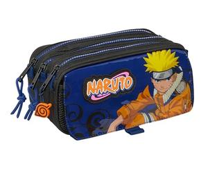 Safta Naruto Ninja Trousse Triple Grande Trousse pour Enfant, idéale pour Les Enfants d'âge Scolaire, Confortable et Polyvalente, qualité et résistance, 21,5 x 8 x 10 cm, Noir/Bleu