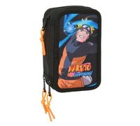 safta Naruto - Trousse Scolaire avec 37 Outils Inclus, Trousse pour Enfant, idéale pour Les Enfants de 5 à 14 Ans, Confortable et Polyvalente, qualité et résistance, 12,5 x 5,5 x 19,5 cm, Noir, M,