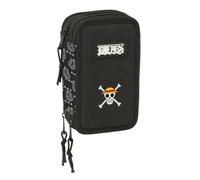 safta One Piece Pirates - Trousse Scolaire avec 37 Outils Inclus, Trousse pour Enfant, idéale pour Enfants de 5 à 14 Ans, Confortable et Polyvalente, qualité et résistance, 12,5 x 5,5 x 19,5 cm, Noir