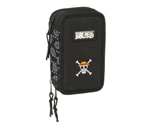 SAFTA One Piece Pirates - Trousse Scolaire avec 37 Outils Inclus, Trousse pour Enfant, idéale pour Enfants de 5 à 14 Ans, Confortable et Polyvalente, qualité et résistance, 12,5 x 5,5 x 19,5 cm, Noir