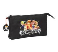 Safta One Piece Trousse Triple pour Enfant, idéale pour Les Enfants d'âge Scolaire, Confortable et Polyvalente, qualité et résistance, 22 x 3 x 12 cm, Couleur Noire, Noir, Estándar, Décontracté