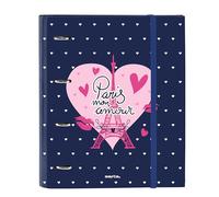 Safta – Classeur Folio 4 anneaux – 100 feuilles A4 – 27 x 3,5 x 32 cm – Bleu marine/rose