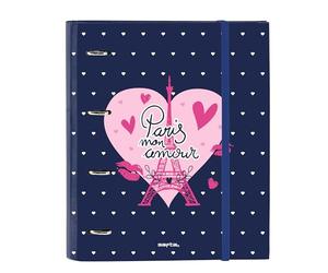 Safta Paris - Classeur Folio 4 anneaux avec 100 feuilles A4, idéal pour enfants de différents âges, confortable et polyvalent, qualité et résistance, 27 x 3,5 x 32 cm, bleu marine/rose, Bleu