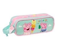Safta Peppa Pig Ice Cream Trousse Double pour Enfant, idéale pour Les Enfants d'âge Scolaire, Confortable et Polyvalente, qualité et résistance, 21 x 6 x 8 cm, Rose Clair/Vert Menthe, Rose Clair/Vert