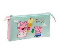 Safta Peppa Pig Ice Cream Trousse Triple pour Enfants, idéale pour Les Enfants d'âge Scolaire, Confortable et Polyvalente, qualité et résistance, 22 x 3 x 12 cm, Rose Clair/Vert Menthe, Rose