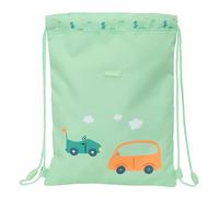 Safta Sac à dos plat junior PREESCOAR VOITURES, nettoyage facile, 26×1×34 cm, vert d'eau