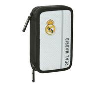 Safta Real Madrid 1ère équipe 24/25 - Trousse Scolaire pour Enfant, avec 28 Outils Inclus, idéale pour Les Enfants de 5 à 14 Ans, Confortable et Polyvalente, 12,5 x 4 x 19,5 cm, Blanc/Gris,