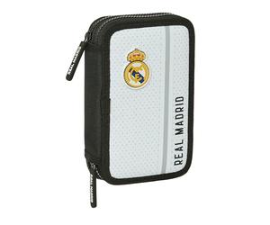 Safta Real Madrid 1ère équipe 24/25 - Trousse Scolaire pour Enfant, avec 28 Outils Inclus, idéale pour Les Enfants de 5 à 14 Ans, Confortable et Polyvalente, 12,5 x 4 x 19,5 cm, Blanc/Gris,