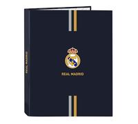 Safta REAL MADRID 2ème ÉQUIPATION 23/24 Classeur avec feuilles 4 anneaux, idéal pour les enfants de différents âges, confortable et polyvalent, qualité et résistance, Bleu marine 26,5 x 33 cm, bleu