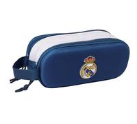 safta Real Madrid 3D - Trousse Double 3D, Trousse pour Enfant, idéale pour Les Enfants d'âge Scolaire, Confortable et Polyvalente, qualité et résistance, 21 x 6 x 8 cm, Noir, M, Décontracté
