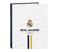 Safta REAL MADRID Classeur à 4 anneaux pour enfants de différents âges, confortable et polyvalent, qualité et résistance, blanc 26,5 x 33 cm, blanc, Estándar, décontracté