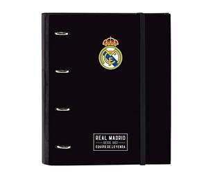 Safta REAL MADRID Corporativa Classeur 4 anneaux de 35 cm avec 100 feuilles A4, idéal pour les enfants de différents âges, confortable et polyvalent, qualité et résistance, Estándar, décontracté