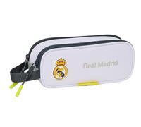 Safta Trousse double Real Madrid EQUIPACIÓN 25/26 – Enfant, polyester 21×6×8 cm, blanc