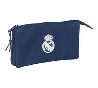 safta Real Madrid - Trousse Triple pour Enfant, idéale pour Les Enfants d'âge Scolaire, Confortable et Polyvalente, qualité et résistance, 22 x 3 x 12 cm, Couleur Bleu Marine, Bleu Marine, Estándar,