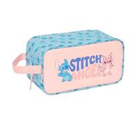 SAFTA | Sac à Chaussures Moyen Stitch Ohana, Compartiment zippé pour Chaussures, poignée de Transport, Coloris Bleu et Rose, 29 x 14 x 15 cm