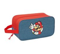 SAFTA | Sac à Chaussures Moyen Super Mario, Compartiment zippé pour Chaussures, poignée de Transport, Coloris Bleu et Rouge, 29 x 14 x 15 cm