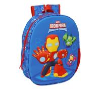 Safta | Sac à dos scolaire Marvel Iron Man 3D thermoformé, design avant en relief, épaules rembourrées et ergonomiques, poche latérale porte-bouteille, poignée supérieure, pour enfant, dimensions 27 x