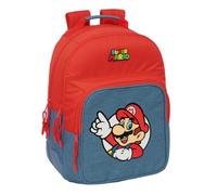 SAFTA | Sac à dos scolaire Super Mario double adaptable à chariot (sans trolley), 2 grands compartiments, épaules et dos ergonomiques rembourrés, poche porte-bouteille, sac à dos enfant, dimensions 32