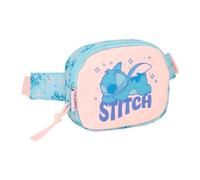 SAFTA | Sac Banane Enfant Disney Stitch Ohana, Compartiment Principal zippé, Sangle réglable à Boucle, léger et résistant, Coloris Bleu et Rose, 14 x 4 x 11 cm