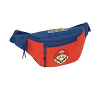SAFTA | Sac Banane Super Mario Bros Mamma Mia, Compartiment Principal zippé, Poche Avant zippée, Sangle réglable à Boucle, Coloris Bleu et Rouge, 23 x 9 x 12 cm
