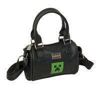 safta | Sac bandoulière Minecraft, sac à main con fermeture zippée et intérieur doublé, poignées supérieures et bandoulière réglable, design noir con Icono Creeper vert, Dimensions 16x7,5x10 cm