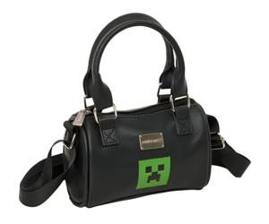 safta | Sac bandoulière Minecraft, sac à main con fermeture zippée et intérieur doublé, poignées supérieures et bandoulière réglable, design noir con Icono Creeper vert, Dimensions 16x7,5x10 cm