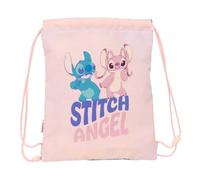 safta | Sac de sport plat junior Stitch Ohana, Sac à dos scolaire Infantil con Cordones, Poche intérieure zippée, Fermeture de sécurité anti-étranglement, Rosa y Azul, Dimensions 26x1x34 cm