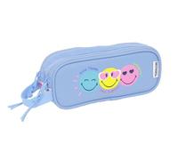 safta Smiley World Joyful - Trousse Double, Tissu Recyclable, Trousse pour Enfant, idéale pour Les Enfants d'âge Scolaire, Confortable et Polyvalente, qualité et résistance, 21 x 6 x 8 cm, Bleu