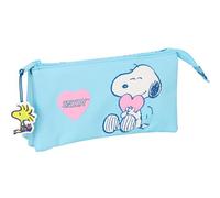 safta Snoopy Love - Trousse Triple, Trousse pour Enfant, idéale pour Les Enfants d'âge Scolaire, Confortable et Polyvalente, qualité et résistance, 22 x 3 x 12 cm, Bleu Clair, M, Décontracté