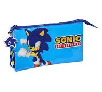 safta Sonic Trousse Triple, Trousse pour Enfant, idéale pour Les Enfants d'âge Scolaire, Confortable et Polyvalent, qualité et résistance, 22 x 3 x 12 cm, Bleu, Bleu, Estándar, décontracté