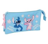 safta Stitch Happy - Trousse Triple, Trousse pour Enfant, idéale pour Les Enfants d'âge Scolaire, Confortable et Polyvalente, qualité et résistance, 22 x 3 x 12 cm, Bleu Ciel, M, Décontracté