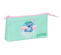 safta Stitch Trousse Triple, Trousse pour Enfants, idéale pour Les Enfants d'âge Scolaire, Confortable et Polyvalent, qualité et résistance, 22 x 3 x 12 cm