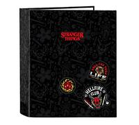 Safta STRANGER THINGS Classeur Folio 4 anneaux, idéal pour les enfants de différents âges, confortable et polyvalent, qualité et résistance, noir 27 x 6 x 33 cm, Noir, Estándar, décontracté