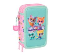 safta Superkitties - Trousse Scolaire avec 37 Outils Inclus, Trousse pour Enfant, idéale pour Les Enfants de 5 à 14 Ans, Confortable et Polyvalente, qualité et résistance, 12,5 x 5,5 x 19,5 cm, Rose
