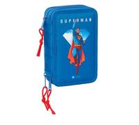 safta Superman Trousse d'école avec 37 utiles Inclus Trousse pour Enfant de 5 à 14 Ans, Confortable et Polyvalent, qualité et résistance, 12,5 x 5,5 x 19,5 cm, Bleu, M, décontracté, Bleu, M