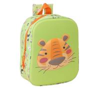 Safta TIGER 3D - Sac à dos de crèche 3D, adaptable au chariot, nettoyage facile, idéal pour les enfants de différents âges, confortable et polyvalent, qualité et résistance, 22 x 10 x 27 cm, vert lime