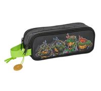 safta Tortues Ninja Trousse Double pour Enfant, idéale pour Les Enfants d'âge Scolaire, Confortable et Polyvalente, qualité et résistance, 21 x 6 x 8 cm, Gris/Noir, Gris/Noir, Estándar, Décontracté