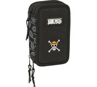 safta One Piece Pirates - Trousse Scolaire avec 37 Outils Inclus, Trousse pour Enfant, idéale pour Enfants de 5 à 14 Ans, Confortable et Polyvalente, qualité et résistance, 12,5 x 5,5 x 19,5 cm, Noir