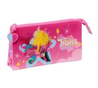 Safta Trolls 3 Trousse Triple, Trousse pour Enfant, idéale pour Les Enfants d'âge Scolaire, Confortable et Polyvalent, qualité et résistance, 22 x 3 x 12 cm, Rose, Rose, Estándar, décontracté