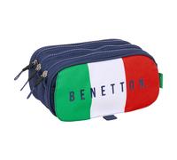 safta Benetton Flag Trousse Triple Grande Trousse pour Enfant, idéale pour Les Enfants d'âge Scolaire, Confortable et Polyvalente, qualité et résistance, 21,5 x 8 x 10 cm, Bleu Marine, M, Décontracté