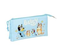 safta | Trousse Bluey Ready Triple, pour Enfants avec 3 Compartiments zippés, Dimensions : 22 x 3 x 12 cm