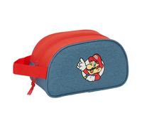 SAFTA | Trousse de toilette adaptable au chariot Super Mario avec poignée latérale et fermeture éclair, grand compartiment principal, finition bleue et rouge, sac de toilette scolaire, dimensions 26 x