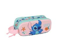 safta | Trousse Double 3D Disney Stitch, pour Enfants avec Deux Compartiments, Double Fermeture éclair, poignée latérale, Dimensions : 21 x 6 x 8 cm, Trousse à 2 Compartiments
