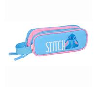 safta | Trousse Double Disney Stitch Bright, pour Enfants avec Deux Compartiments zippés, poignée de Transport latérale, Dimensions : 21 x 6 x 8 cm, Trousse à 2 Compartiments